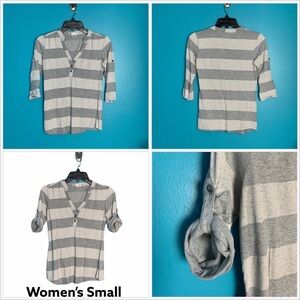 Women's Charlotte Russe S Small 4 - 6 Top Shirt Block Striped Gray 3/4 Sleeve